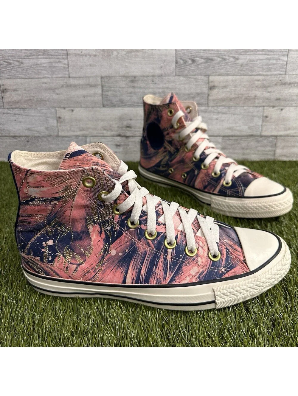 Converse Chuck Taylor All Star Hi Satin 559863C Pale Coral/Navy/Egret Size 8.5